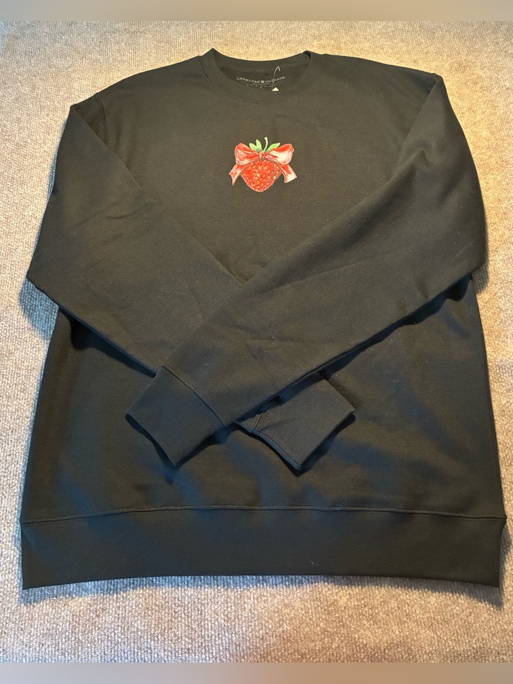 Black  Sweatshirt with Red Strawberry Accent and graphic on back